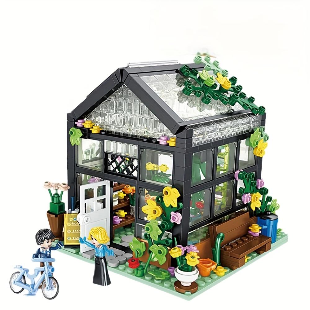 Street view flower shop 579pcs LED mini set, city street view greenhouse building block toys, can be used as ornaments, can be given as gifts to friends