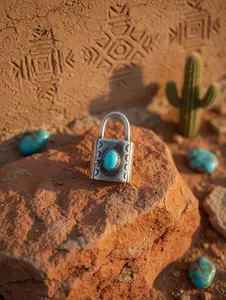 Sterling Silver Padlock Pendant with Turquoise