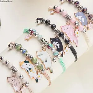 Cute Cat Beaded Bracelet, Handmade Cat Shaped Pendant Charm Jewelry, Delicate Fashion Accessory for Women, Sweet Matching Bracelet for Couples and Girlfriends, Ideal Daily Wear & Friendship Gift