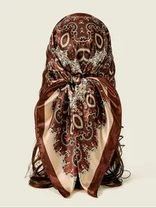 Women’s 90*90cm Paisley Print Silk Feel Square Scarf, Casual Headscarf for Daily Wear, Elegant Protection in All Seasons, Perfect Beach & Outdoor Accessory, Paisley Print Shawl