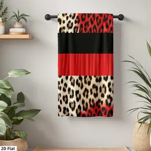 1Pc Leopard with Red and Black Elements Bathroom Hand Towel Bath Towel, Multiple Size Microfiber Towel, Ultra-Soft Quick Dry and Absorbent Polyester Large Bath Towel, Unique Home Decorative Kitchen Towels, Festival