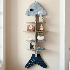 Wooden Fish Wall Shelf,  Fish Beach Decor Display Shelf, Nautical Coastal Style Wall - Mounted Organizer in Bedroom,Living Room,Lake House, Bathroom