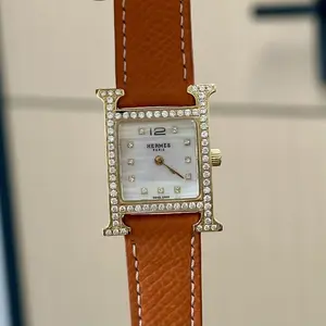 Hermes Vintage Quartz Gold Plated 21mm Custom White MOP Diamond MWT000640