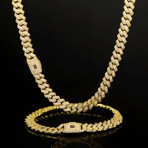 New Rust-Prevention Technology 14K Gold Full Iced CubanLink 8mm Diamond Chain Necklace & Bracelet, Hip HopLuxury Jewelry for Men cuban links men's zircon clasp