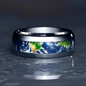 1pc Men's Stainless Steel Earth Design Ring Unique Realistic Planet Texture Uncoated Durable Band Promise Ring for Him