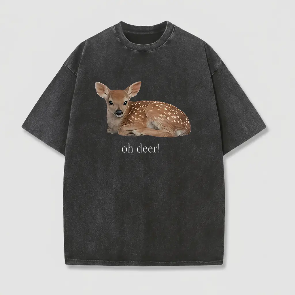 Cute Fawn Baby Deer Oh Deer Graphic T shirt | Vintage 90s Aesthetic Forest Animal Streetwear | Cottagecore Novelty Tee