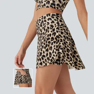 Halara High Waisted Crossover Leopard Print 2-in-1 Cool Touch Quick Dry Mini Resort Skirt with Pockets