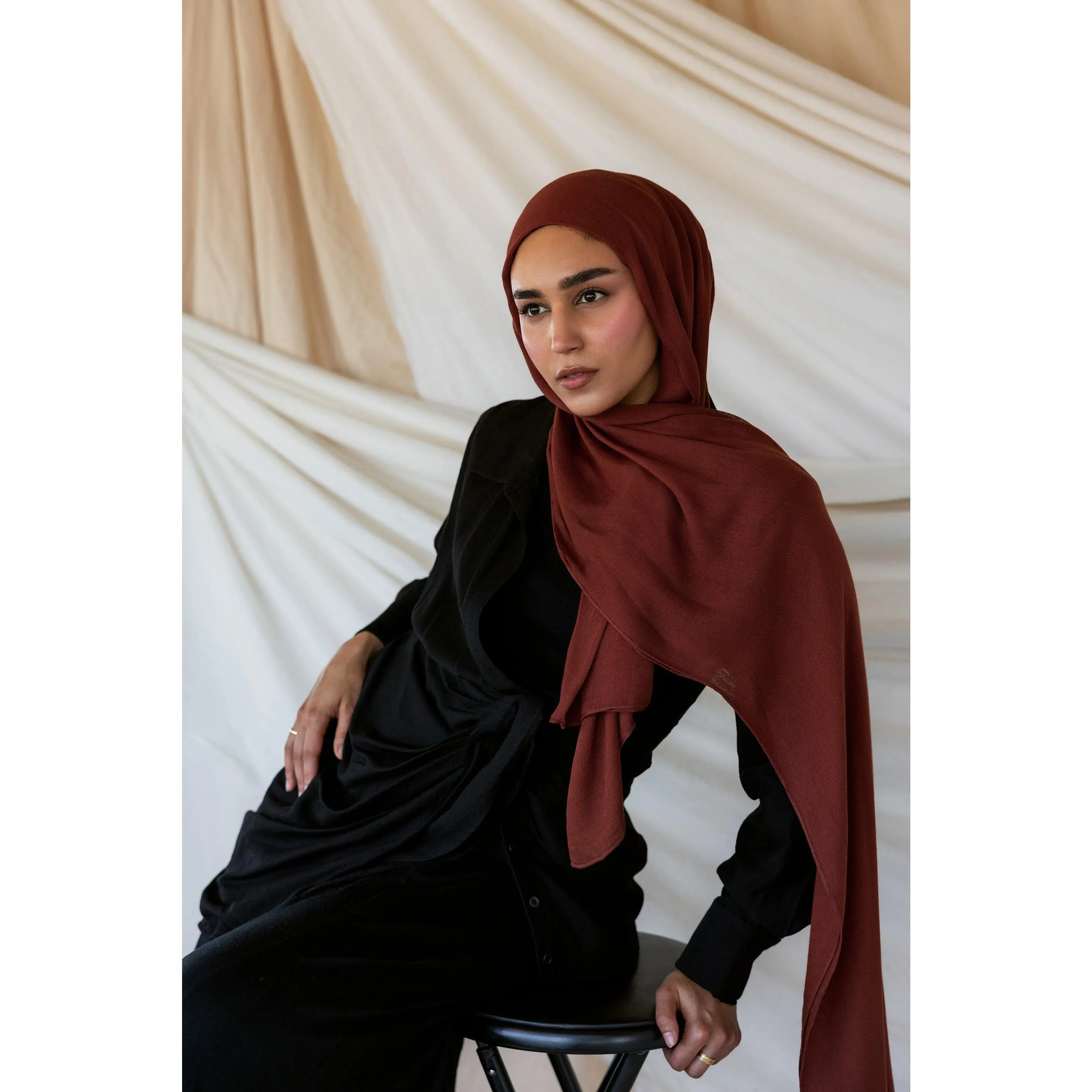 VELA Women's Solid Bamboo Modal Square Hijab - Modesty, Hijabi Fashion, Breathable Hand-Dyed Fabric, High Coverage, Hand Wash Only, Amber, Batch Dyed