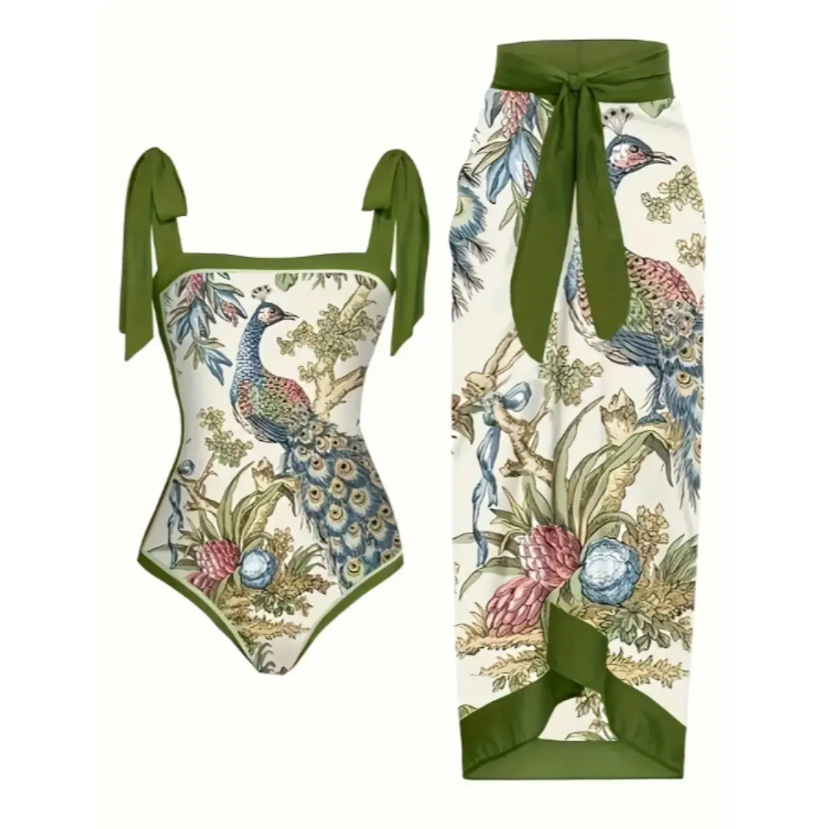 2026 New Women's Tie-Design Patchwork Push-Up 1-Piece Swimsuit with Vibrant Printed Pattern, Retro Beach Look, Padded Bodysuit for Beach Vacations (Sports & Outdoor Swimwear)