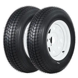 Trailer Tire & Wheel Set, 2-Pack - Includes 5.30-12 & 4.80-8 Sizes, Bias 6PR, Load Range C, 4/5 Lug White Spoke Rims, 8"/12" Assembly, For Utility, Camper, Boat, Travel Trailers