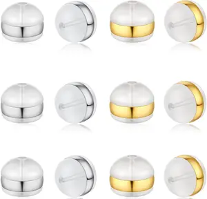 12pcs Soft Silicone Earring Backs for Studs Silver&Gold Belt Rubber Earring Backs Replacements Hypoallergenic