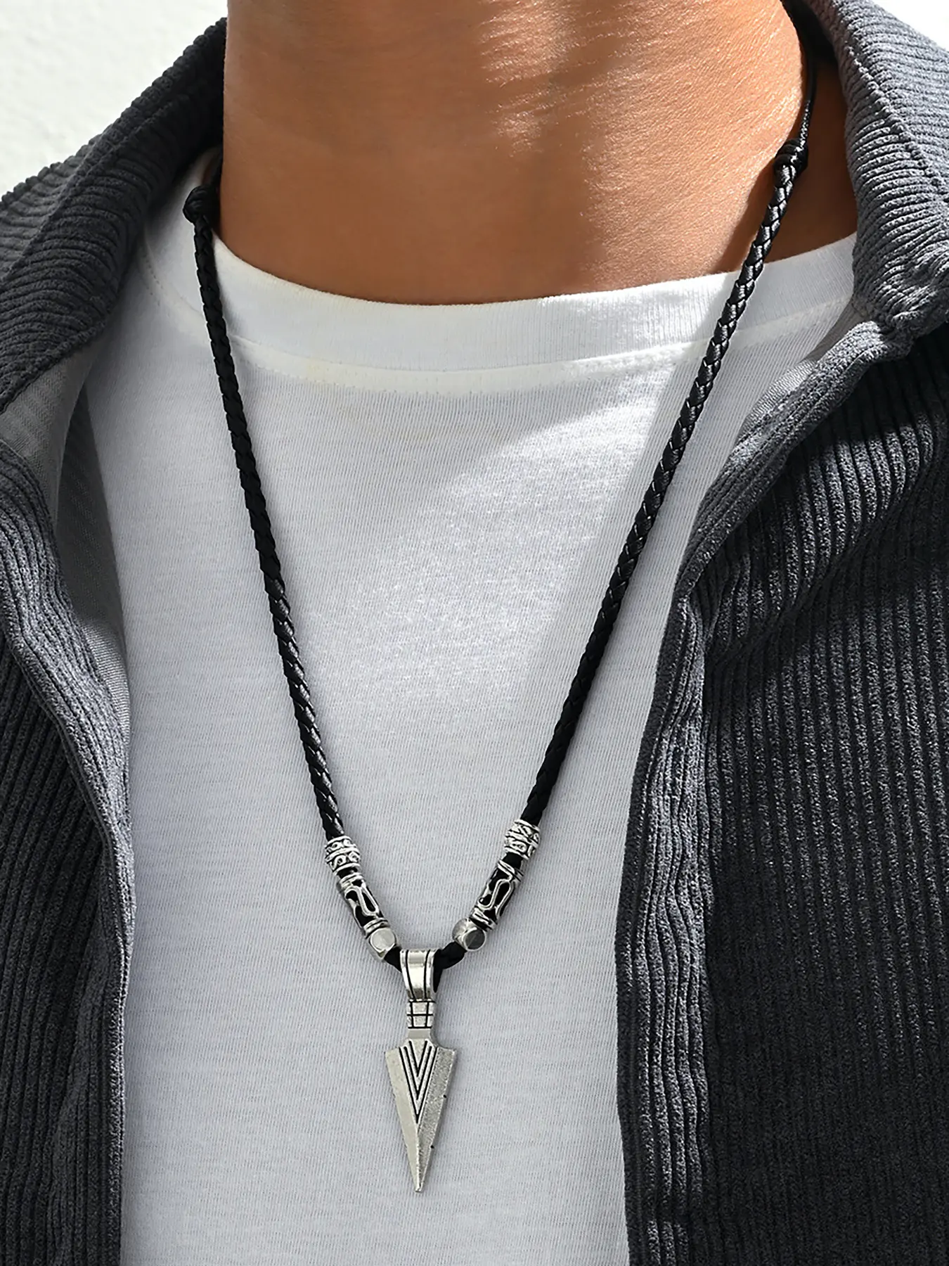 1PC Men's retro artificial leather necklace for men medieval vintage arrow pendant necklace Alloy Necklace man jewelry gift for him