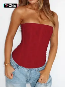 Women Mesh Strapless Bandeau Top Sexy Boned Corset Tops