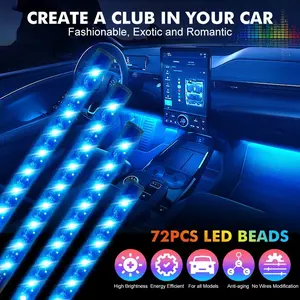 Car Interior LED Ambient Light Strip Cellphone Bluetooth APP Remote Control Rainbow Color Atmosphere Music Synchronous Mode Floor