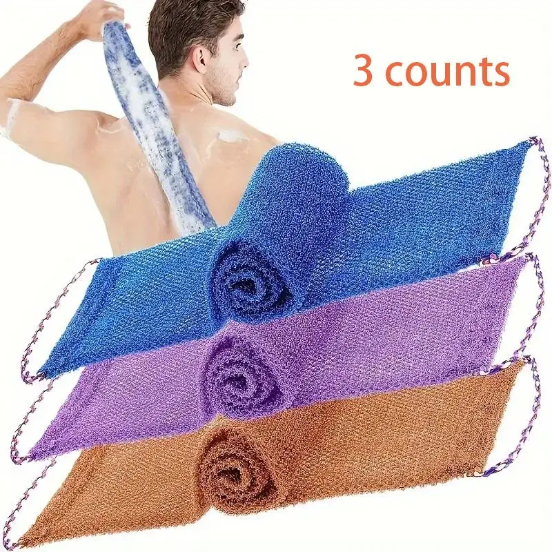 African Exfoliating Mesh Sponge, 3 Counts/set Body Scrubber for Smooth Skin, Exfoliating Back Washcloth, Long Bath & Back Scrubbing Cloth for Home Bat
