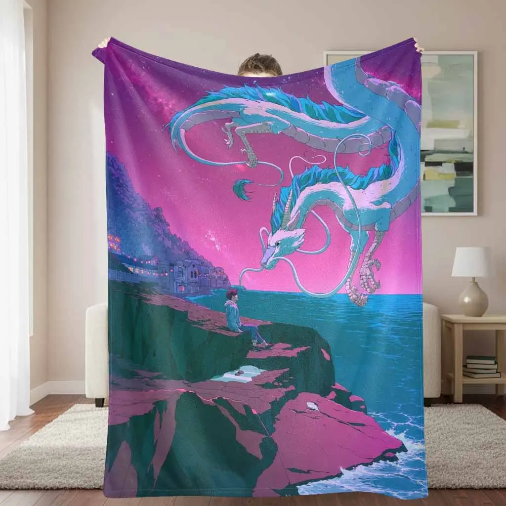 Fantasy Ocean Dragon Print Japanese Anime Style Flannel Throw Blanket - Soft, Warm, Cozy, Lightweight, Breathable, Wrinkle-Resistant, Durable - for Bedroom, Sofa, Daily Office Life, Gift Decor
