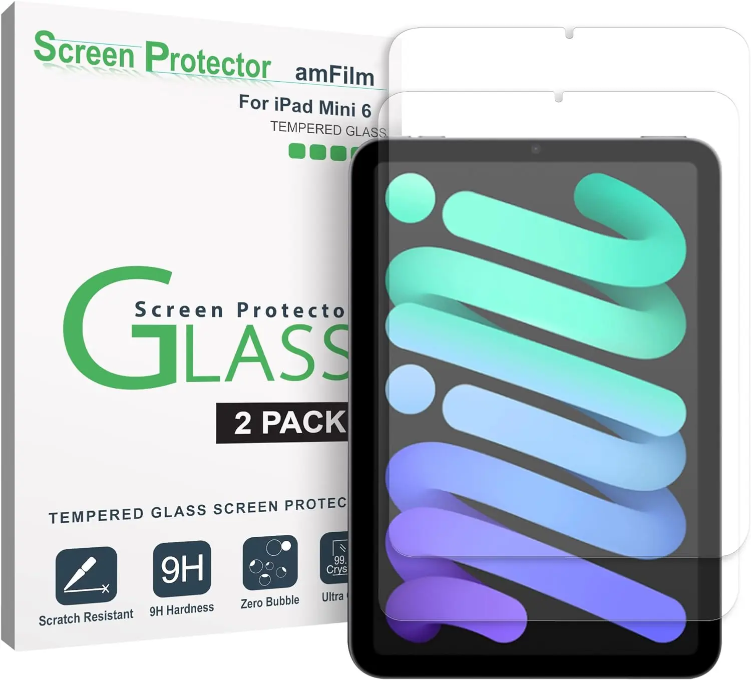 amFilm Glass Screen Protector for iPad Mini 4/Mini 5/Mini 6 (2021), 9H, Apple Pencil 2nd Compatible, Tempered Glass, 2 Pack