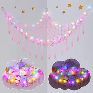 Stuffed Animals Hammock Net Toy Storage Organizer Stuffed Animals Storage Toy Holder Boho Macrame Hanging Nursery Kids Girls Room Decor