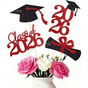 Class of 2026 Graduation Decorations – 16PCS Graduation Centerpiece Sticks, Grad Cap Table Toppers for High School College Graduation Party Table Decor
