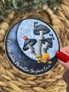 Blue Mushrooms Stickers, Mushroom Moon, Positive Mushroom Sticker, Fungi Stickers, Magic Fungi, Celestial Mushrooms Sticker, Witchy Mushroom