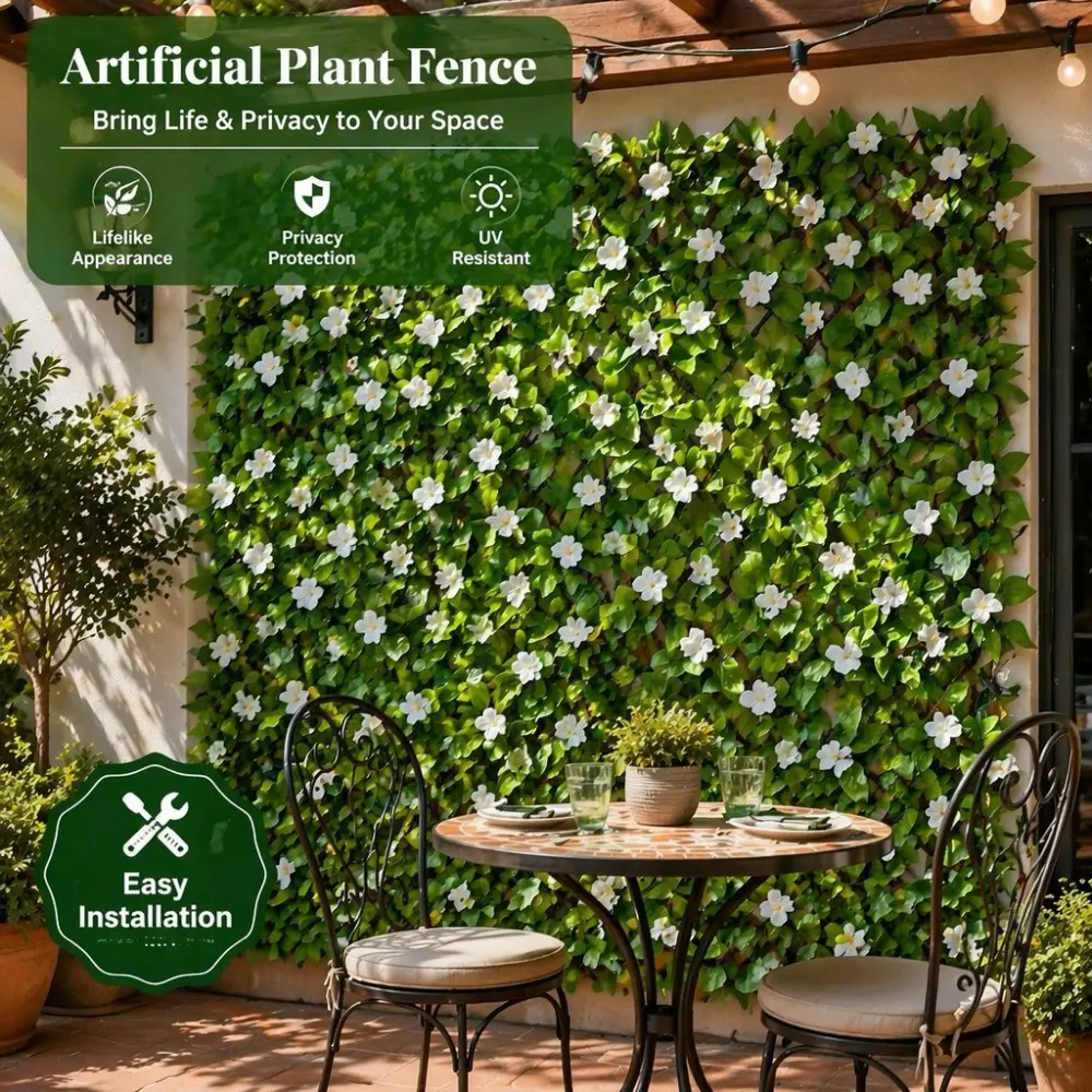 【3D】 Expandable Artificial Hedge Panel with Flowers And Green Leaves - UV Resistant, Adjustable Faux Ivy Privacy Screen, Suitable for Garden, Backyard, Balcony Wall Decoration, Retractable Fence Net And Panel