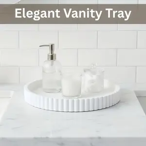 White Wave Round Decorative Tray, Modern Coffee Table Centerpiece, Multi-Use Home Decor for Living Room, Bathroom & Christmas Gift, Non-Food Use