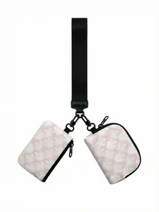 1pc Pink Bow 2D Print 2-Piece Wristlet Bag Set, Detachable & Lightweight | For Students & Office Ladies, Perfect Daily Carry