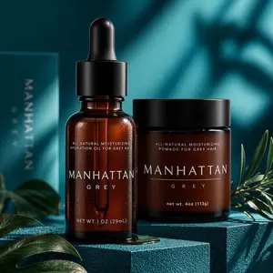 Hydrate & Hold Set – Moisture-Lock Pomade & Hydrating Oil Duo for Grey Hair | Definition, Shine & Frizz Control | Manhattan Grey