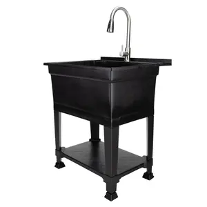 Utility Sink Heavy Duty Freestanding Utility Tub Sink, 30 x 24 Inches, Black