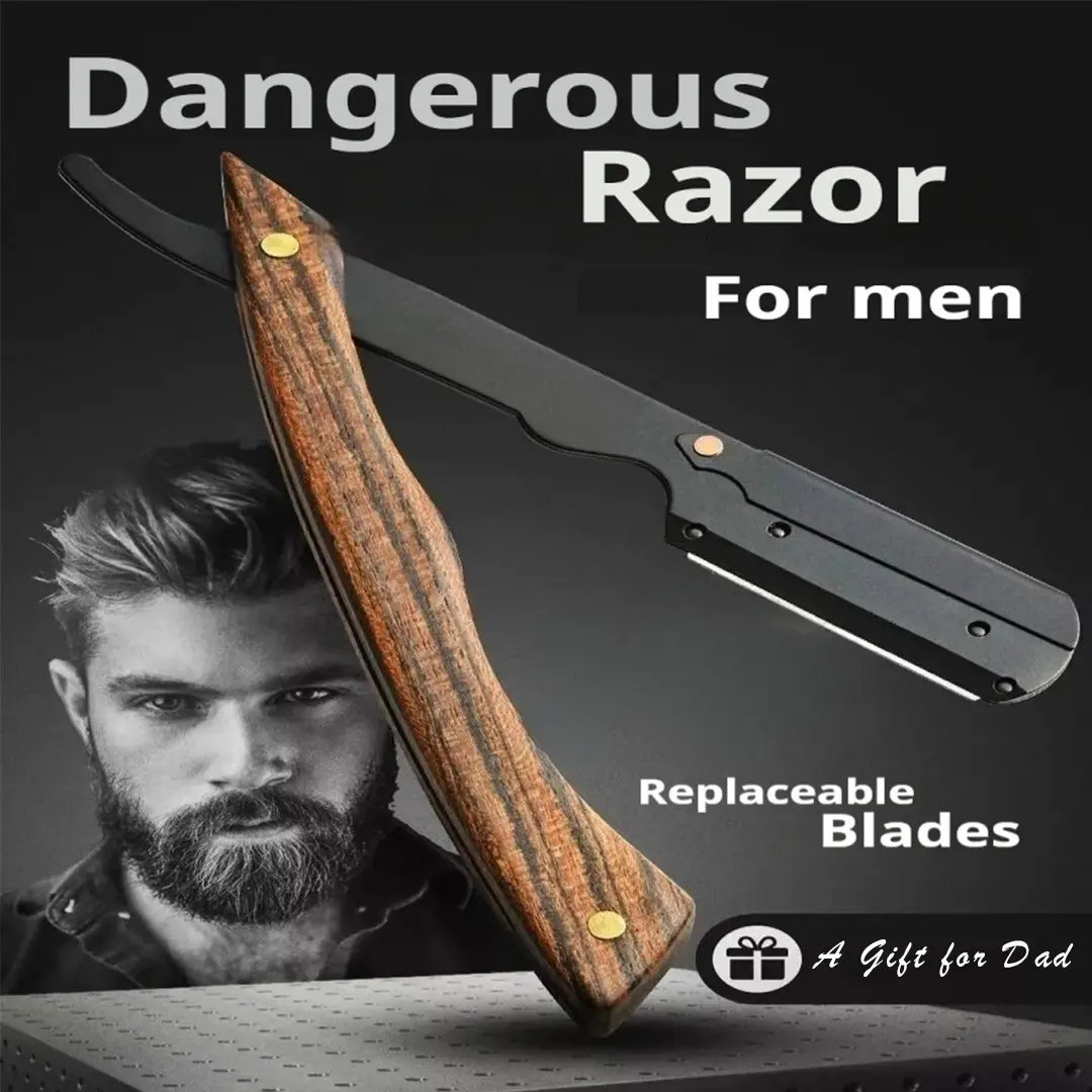 Straight Razors for Men, Straight Edge Razor, Single Edge Replacement Blades, Stainless Steel and sandalwood, Barber Razor for Men's Shaving, Barber Shaving Knife, Durable Handle, Shaving Products