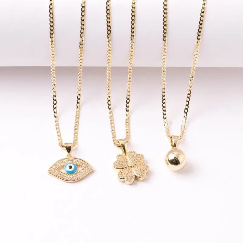 14K Gold Metal Coating Alloy Necklace, 2mm Necklace Chain with Pendant for Daily Wear