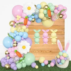 177 PCS Easter Balloon Arch Garland Kit Easter Decorations Daisy Carrot Balloons Gold Confetti Long Spring Rainbow Pastel Balloons for Egg Baby Shower Girls Birthday Party Supplies Decor