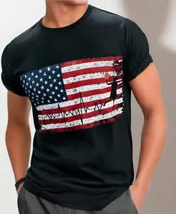 Coofandy Men's Short Sleeve Patriotic American Design with Flag and Basketball Heartbeat Premium T-Shirt Casual Eagle 100% Milk Silk Fabric Medium Size