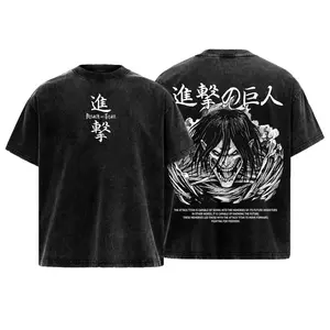Attack on Titan Eren Unleashed Graphic T-Shirt, Vintage Washed Heavyweight Cotton Anime Streetwear Tee, Retro Japanese Manga Oversized Shirt for Men & Women, AOT Merch Top,  90s graphic good tees Casual American Short Sleeve Unisex T-shirt,Gym