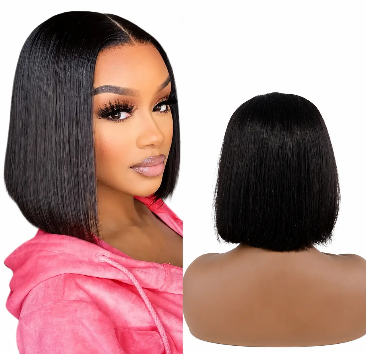 13x4 Bob Wig Human Hair Natural Color, Pre Cut Lace Front Wig with Baby Hair, 150% Density Short Straight Bob Wig for Women