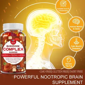 Mushroom Complex Gummies with Lion's Mane, Chaga & Reishi - Supports Focus, Memory & Immune Health, 60 Vegan Gummies
