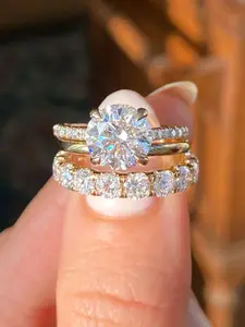 Set of 3 Elegant Round Cut Cubic Zirconia Fashion Rings for Women, Silver Tone Engagement and Wedding Rings, Sparkling Jewelry for Holidays, Dates, Parties, Anniversary Gifts