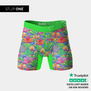 Step One Junior Trunk - Jungle Bitz, Anti-Chafe, Breathable Bamboo Fabric, UltraGlyde Panels, Hidden Elastic Pouch, Premium Underwear, Athletic Daily wear
