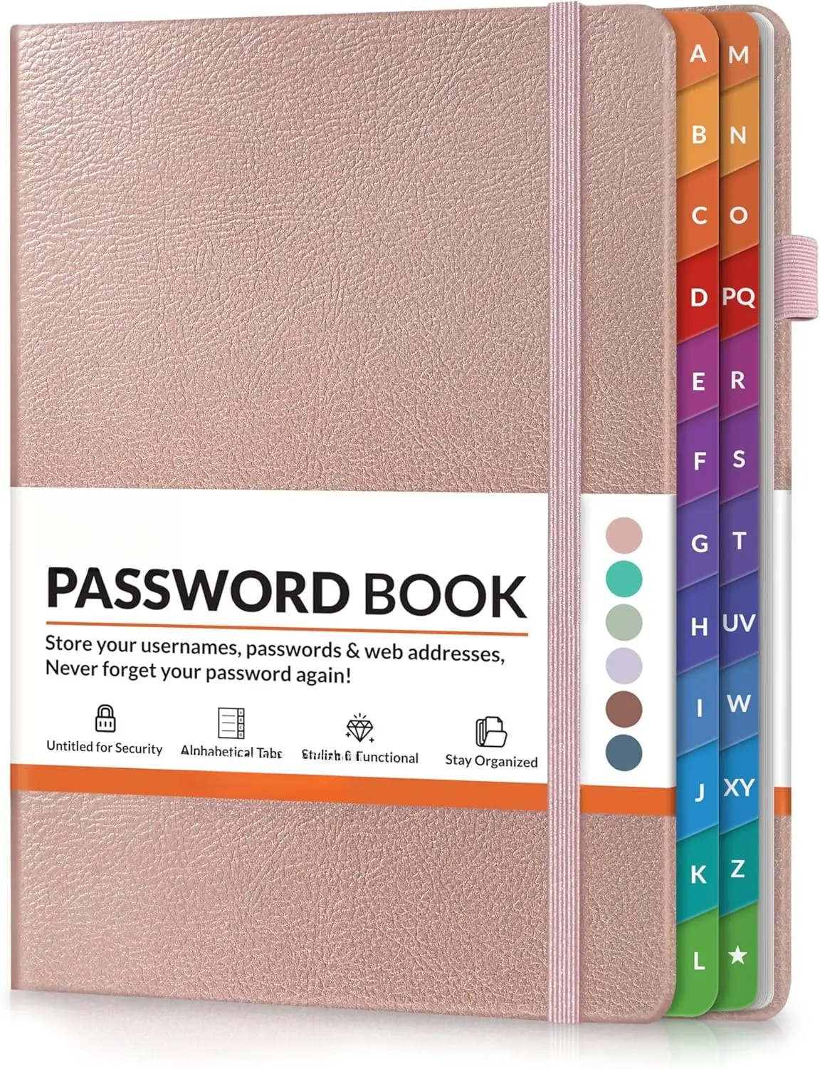 Password Book with Colorful Alphabetical Tabs, Password Books for Seniors, Password Keeper Book for Computer and Internet Address Website Login, 5.3''x 7.7''- Rose