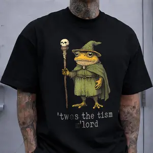 Twas the Tism M’Lord Wizard Frog T-Shirt, Funny Autism Meme Graphic Tee, Cottagecore Fantasy Toad Wizard Shirt, Nerd Humor Gift, Unisex