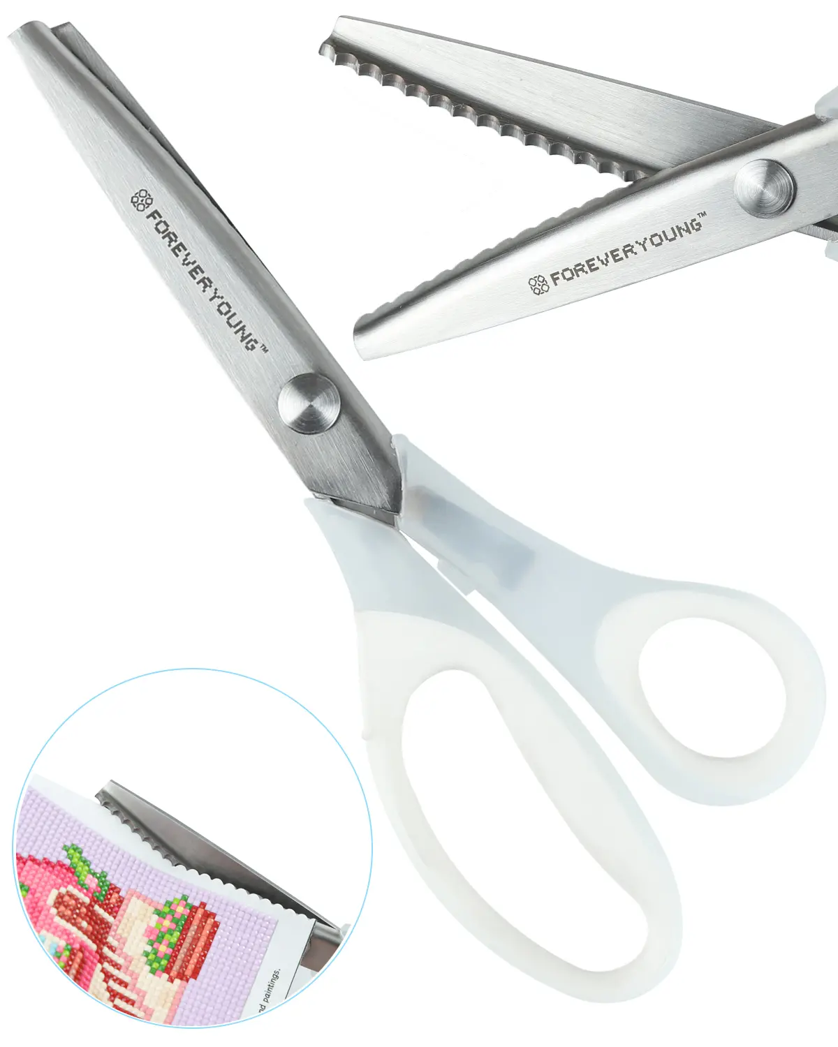 Foreveryoung Scallop Edge Pinking Shears Diamond Art Accessories, Scallop Scissors for Sewing, Fabric Cutting & DIY Crafts, Ideal Tool for Diamond Painting Lovers & Crafters (Scalloped 5mm)