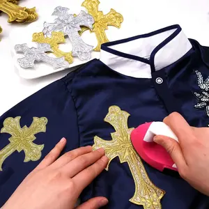 Embroidered Cross Patch, Elegant Adhesive Decorative Cross Applique, DIY Clothing Accessories, Wedding Decoration