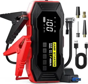 Jump Starter with Air Compressor, Portable Car Battery Jump Starter(12 Gas/10L Diesel), 4000A Peak 160PSI 12V Automobile Jump Box Pack Chargers with Jumper Cables, 4-Mode LED Lights, LCD Display