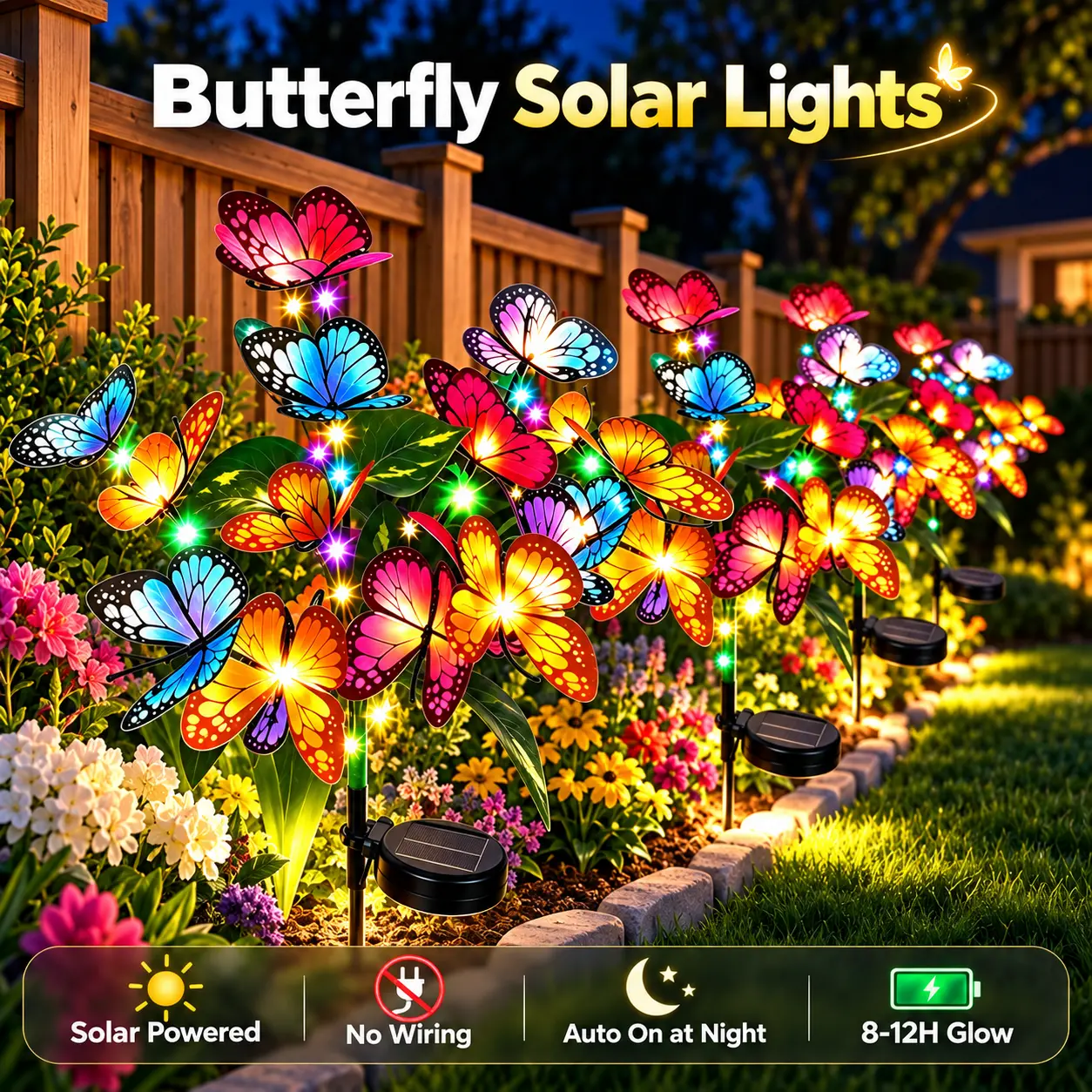 2-Pack + Butterfly Solar Lights + 68 LEDs + Waterproof + Garden Decor