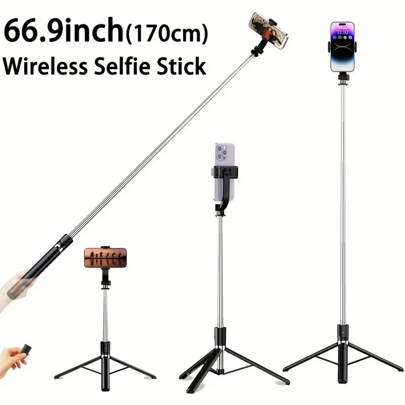 Selfie Stick Tripod with Remote Control, 69.63in Extendable Phone Tripod, Lightweight Travel Tripod for Live Streaming & Group Photos