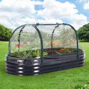6x3x1 Ft Oval Galvanized Steel Raised Garden Bed Kit with Removable PVC Cover, Mesh Netting & Open Base