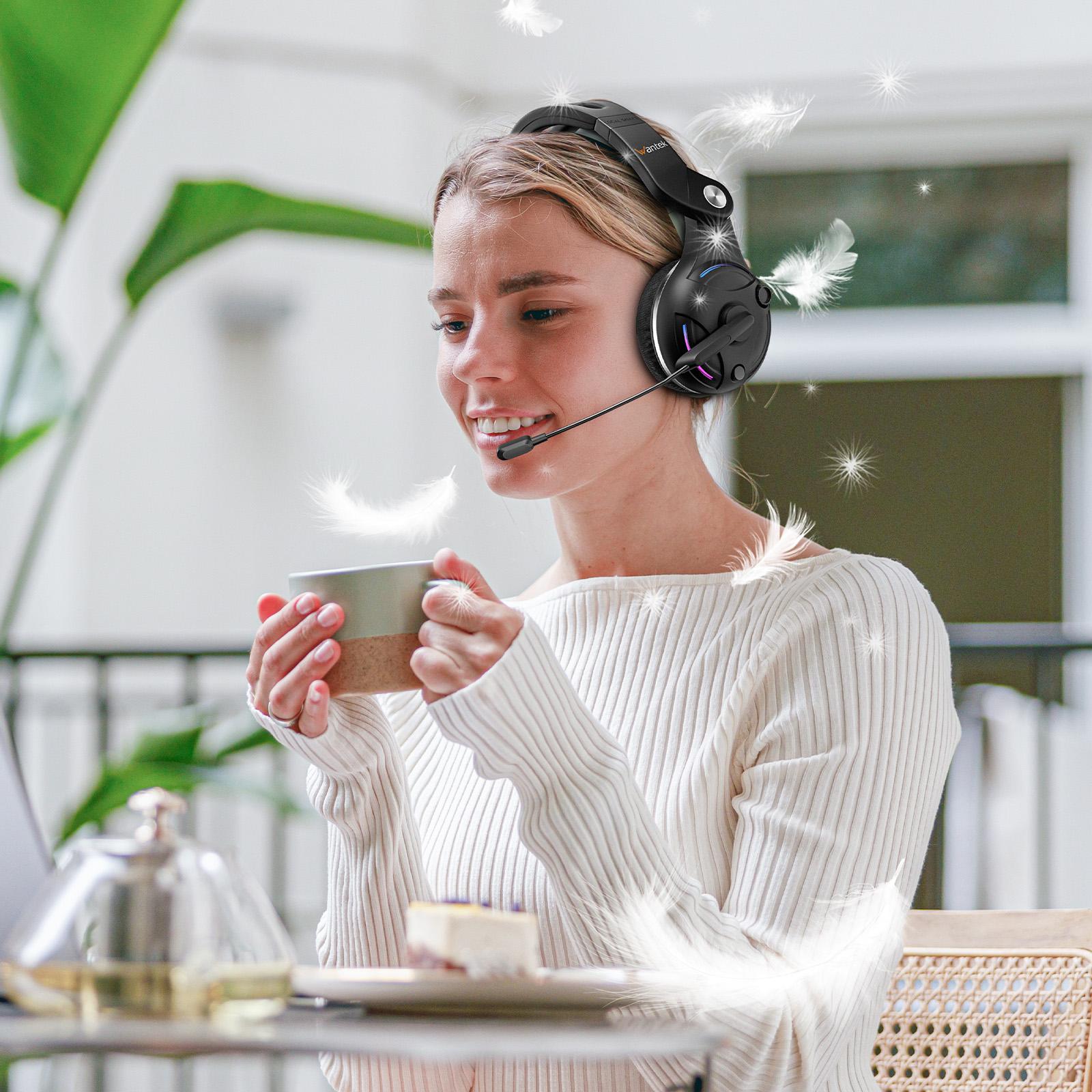 【Premium Gaming Headset】48 Hrs Working Time headphones Audio  Electronic headphones gaming earbuds, Wireless Headset with Microphone for PC, Bluetooth Headset with Noise Canceling Microphone & HI-FI Stereo Sound, USB Wireless Headset for Laptop