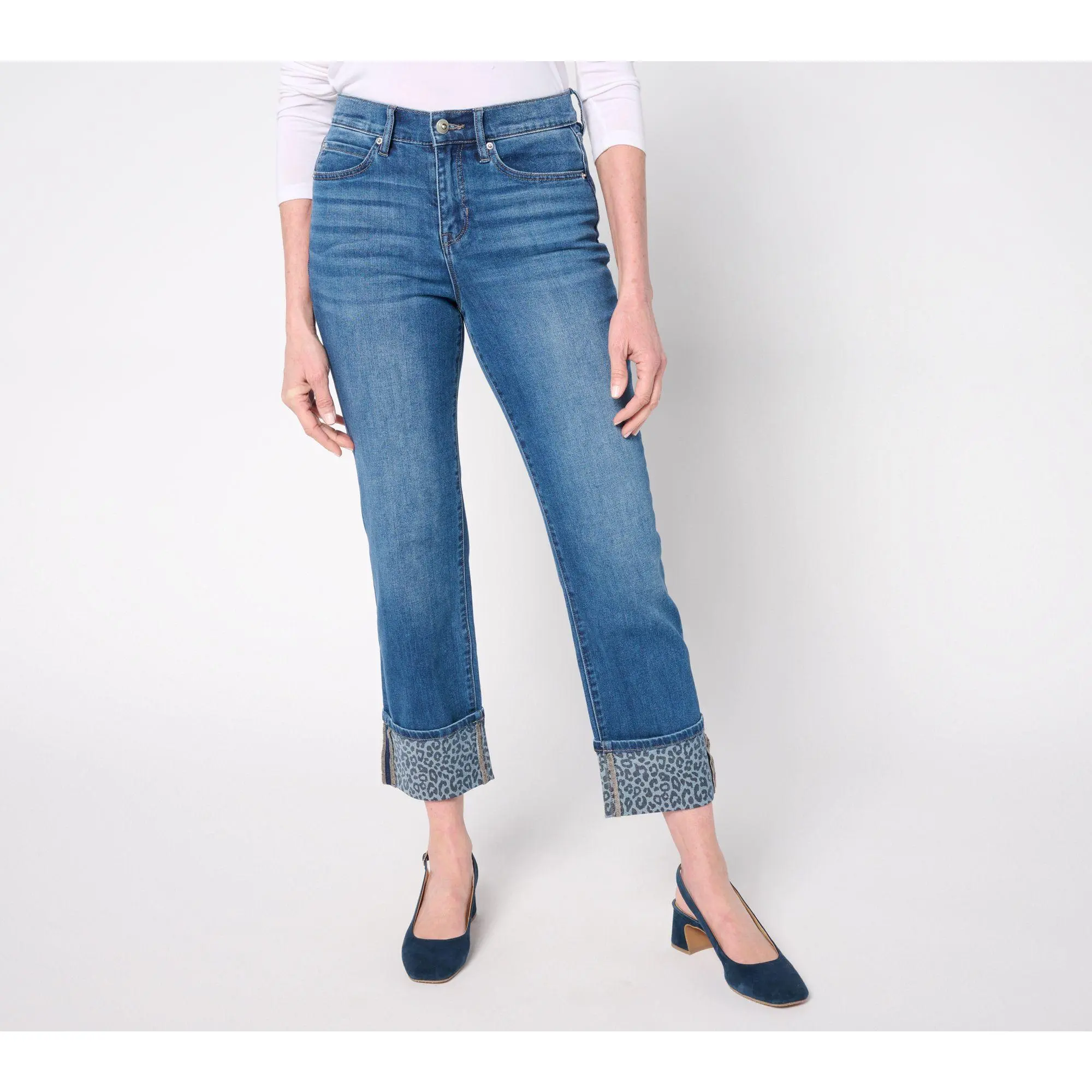 nicole by Nicole Miller Petite Stretch Printed Cuff Ankle Jean