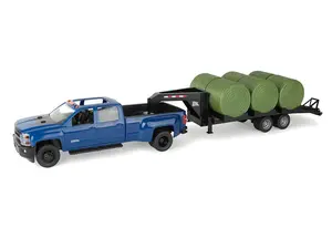 Chevy 3500 High Country Dually Pickup Truck w/ Gooseneck Trailer & 6 Round Bales (Big Farm) 1:16 Scale Model - ERTL 47603