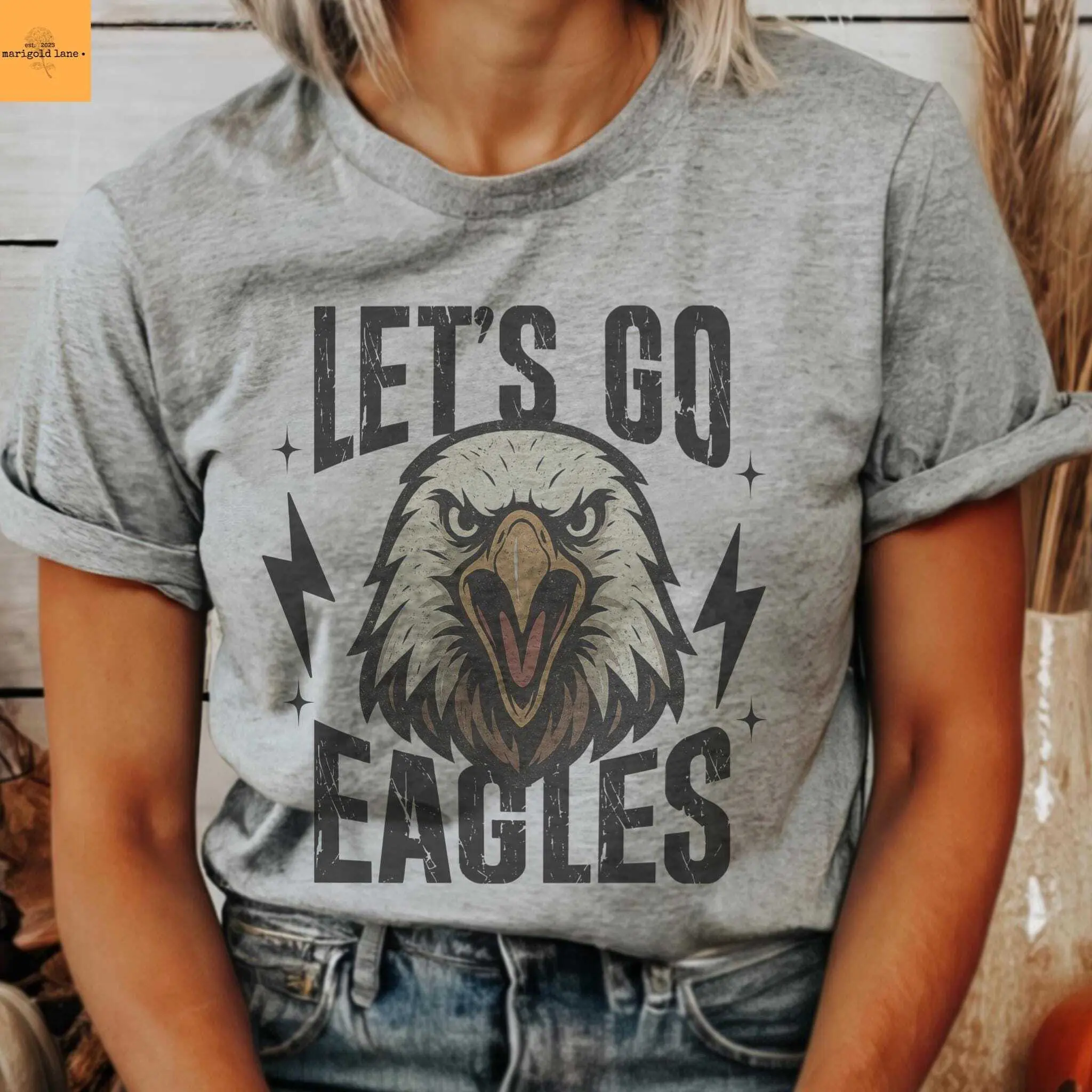 Let’s Go Eagles T-Shirt | Distressed Wolf Mascot Graphic Tee | Unisex Game Day Shirt | School Spirit Apparel | High School mascot tshirt Cotton Trending